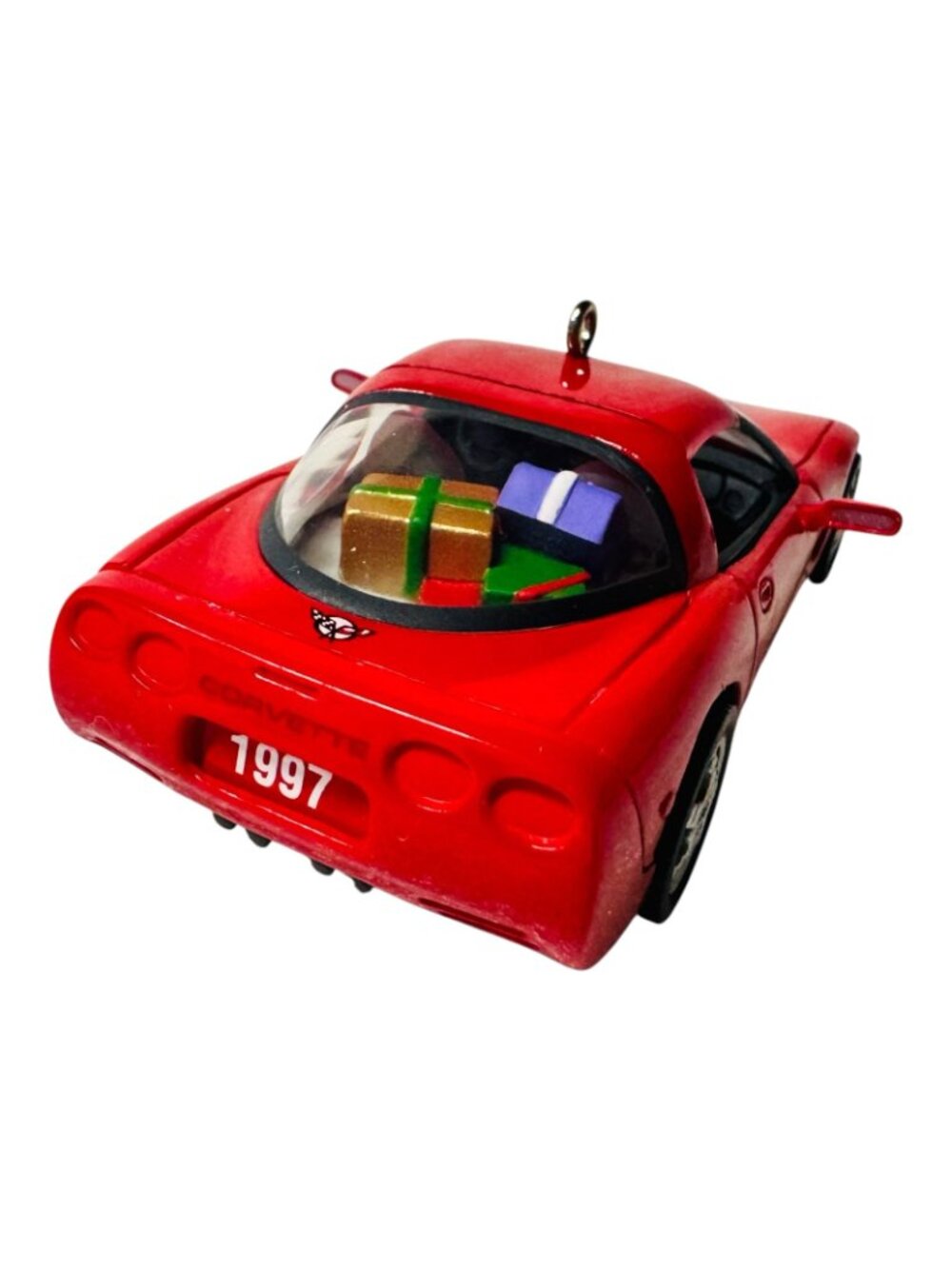 Lot 2 Red Corvette Car Christmas Ornaments Santa Classic Convertible Decor - Picture 5 of 8